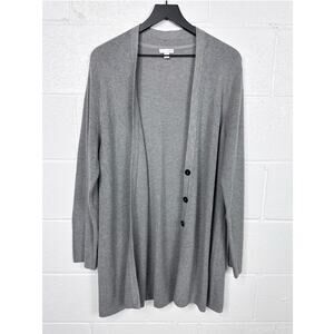 J Jill Cardigan Duster Sweater Womens L‎ Gray Ribbed Button Front Longline